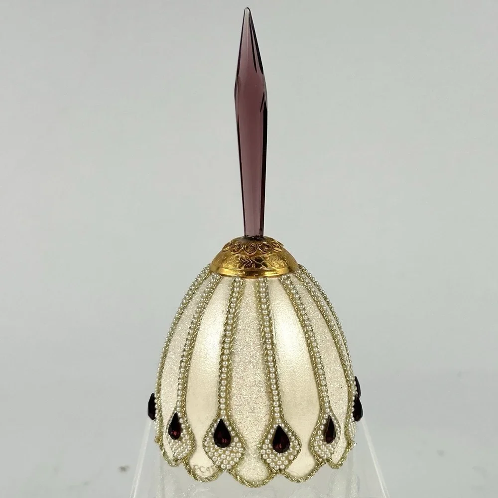 Jeweled Beaded Bell Purple Top Faux Pearl Cream Gold Decor 5